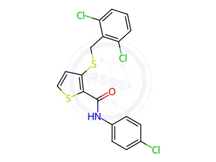 Chemical structure of N-(4-Chlorophenyl)-3-{[(2,6-dichlorophenyl)methyl]sulfanyl}thiophene-2-carboxamide