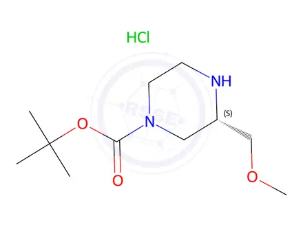 Chemical structure of (S)-3-Methoxymethyl-piperazine-1-carboxylic acid tert-butyl ester hydrochloride