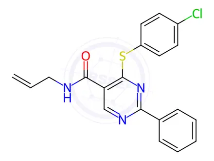Chemical structure of N-allyl-4-((4-chlorophenyl)thio)-2-phenylpyrimidine-5-carboxamide