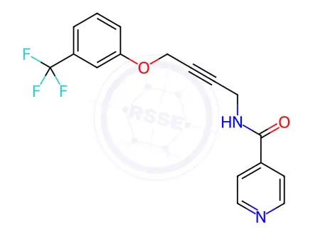Chemical structure of N-(4-(3-(Trifluoromethyl)phenoxy)but-2-yn-1-yl)isonicotinamide