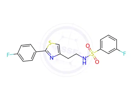 Chemical structure of 3-Fluoro-N-(2-(2-(4-fluorophenyl)thiazol-4-yl)ethyl)benzenesulfonamide