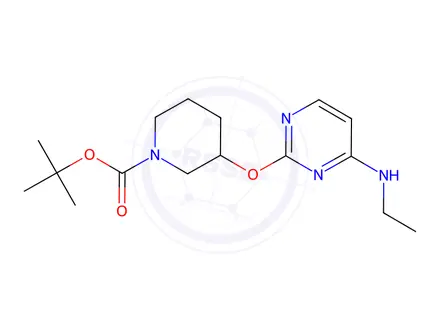 Chemical structure of 3-(4-EthylaMino-pyriMidin-2-yloxy)-piperidine-1-carboxylic acid tert-butyl ester
