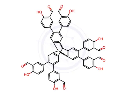 Chemical structure of Benzaldehyde, 3,3',3'',3''',3'''',3'''''-(9,10-dihydro-9,10[1',2']-benzenoanthracene-2,3,6,7,14,15-hexayl)hexakis[6-hydroxy-