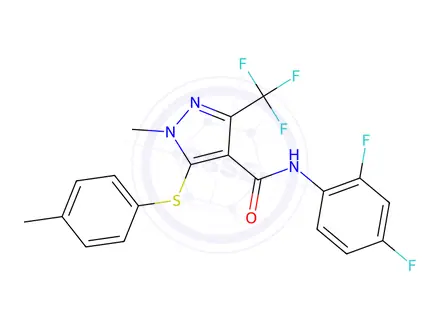 Chemical structure of N-(2,4-difluorophenyl)-1-methyl-5-(p-tolylthio)-3-(trifluoromethyl)-1H-pyrazole-4-carboxamide