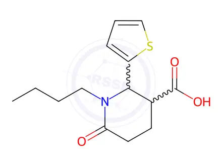 Chemical structure of 1-butyl-6-oxo-2-(2-thienyl)-3-piperidinecarboxylic acid