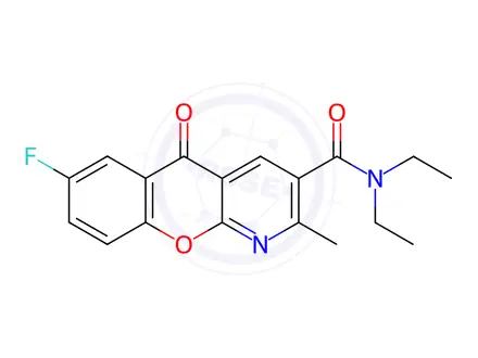 Chemical structure of N,N-Diethyl-7-fluoro-2-methyl-5-oxo-5H-chromeno[2,3-b]pyridine-3-carboxamide
