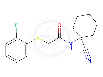 Chemical structure of N-(1-Cyanocyclohexyl)-2-((2-fluorophenyl)thio)acetamide