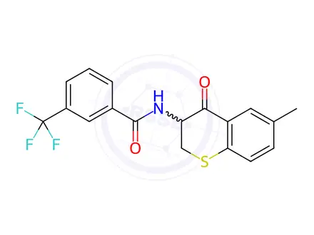 Chemical structure of N-(6-Methyl-4-oxo-3,4-dihydro-2H-thiochromen-3-yl)-3-(trifluoromethyl)benzenecarboxamide
