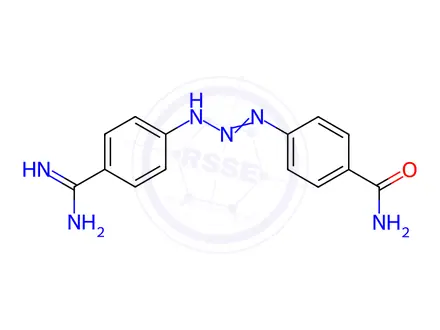 Chemical structure of 4-(3-(4-Carbamimidoylphenyl)triaz-2-en-1-yl)benzamide