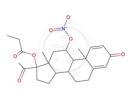 Chemical structure of 11beta,17-dihydroxypregna-1,4-diene-3,20-dione 11-nitrate 17-propionate