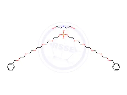 Chemical structure of bis[1-phenyl-2,5,8,11,14-pentaoxahexadecan-16-yl] hydrogen phosphate, compound with 2,2'-iminobis[ethanol] (1:1)