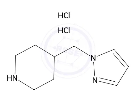 Chemical structure of Piperidine, 4-(1H-pyrazol-1-ylmethyl)-, hydrochloride (1:2)