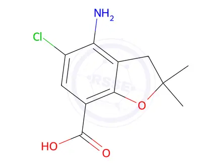 Chemical structure of 4-Amino-5-chloro-2,2-dimethyl-2,3-dihydrobenzofuran-7-carboxylic acid