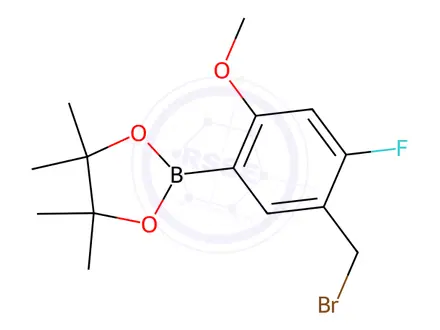 Chemical structure of 2-(5-(Bromomethyl)-4-fluoro-2-methoxyphenyl)-4,4,5,5-tetramethyl-1,3,2-dioxaborolane