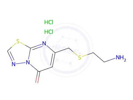 Chemical structure of 7-(((2-aminoethyl)thio)methyl)-5H-[1,3,4]thiadiazolo[3,2-a]pyrimidin-5-one dihydrochloride