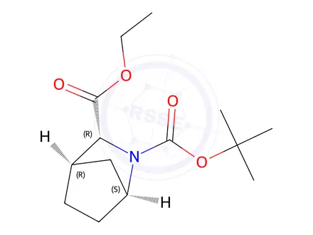Chemical structure of (1S,3R,4R)-2-tert-Butyl 3-ethyl 2-azabicyclo[2.2.1]heptane-2,3-dicarboxylate