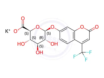 Chemical structure of 4-Trifluoromethylumbelliferyl-Beta-D-Glucuronide Potassium