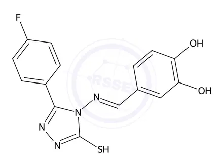 Chemical structure of 4-((3,4-Dihydroxybenzylidene)amino)-3-(4-fluorophenyl)-1H-1,2,4-triazole-5(4H)-thione
