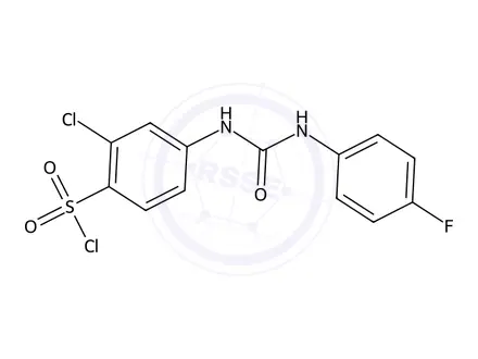 Chemical structure of 2-Chloro-4-(3-(4-fluorophenyl)ureido)benzene-1-sulfonyl chloride