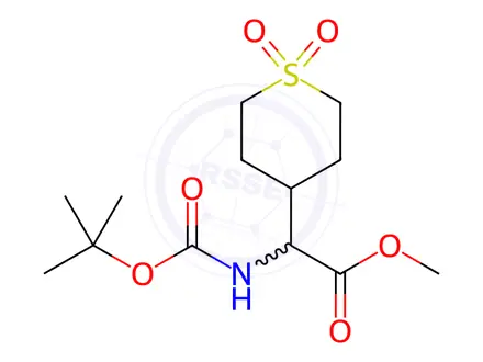 Chemical structure of Methyl 2-(Boc-amino)-2-(1,1-dioxo-4-tetrahydrothiopyranyl)acetate