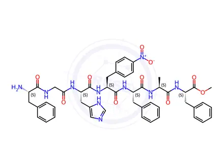 Chemical structure of Methyl ((S)-2-((S)-2-(2-((S)-2-amino-3-phenylpropanamido)acetamido)-3-(1H-imidazol-4-yl)propanamido)-3-(4-nitrophenyl)propanoyl)-L-phenylalanyl-L-alanyl-L-phenylalaninate