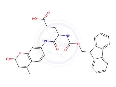 Chemical structure of Fmoc-l-glutamic acid 1-(7-amido-4-methylcoumarin)