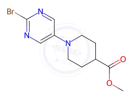 Chemical structure of Piperidine-4-carboxylic acid, 1-(2-broMopyriMidin-5-yl)-, Methyl ester