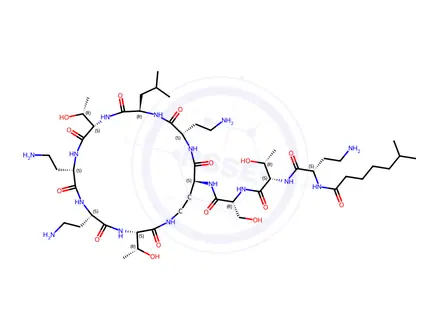 Chemical structure of N2-(6-Methylheptanoyl-L-A2bu-L-Thr-D-Ser-)cyclo(L-A2bu*-L-A2bu-D-Leu-L-Thr-L-A2bu-L-A2bu-L-Thr-)
