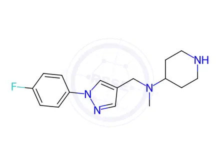 Chemical structure of N-((1-(4-Fluorophenyl)-1H-pyrazol-4-yl)methyl)-N-methylpiperidin-4-amine