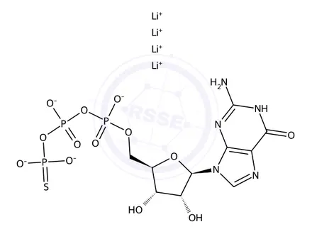 Chemical structure of Guanosine 5'-[gamma-thio]triphosphate tetralithium salt