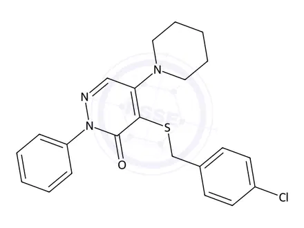 Chemical structure of 4-((4-Chlorobenzyl)thio)-2-phenyl-5-(piperidin-1-yl)pyridazin-3(2H)-one