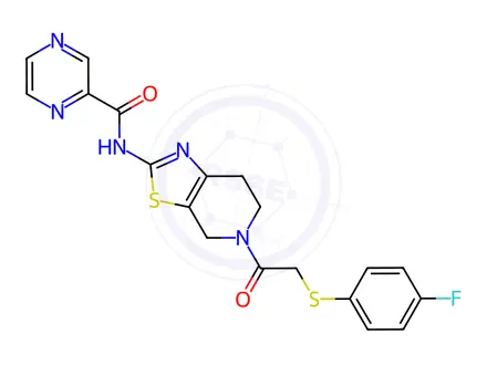 Chemical structure of N-(5-(2-((4-Fluorophenyl)thio)acetyl)-4,5,6,7-tetrahydrothiazolo[5,4-c]pyridin-2-yl)pyrazine-2-carboxamide