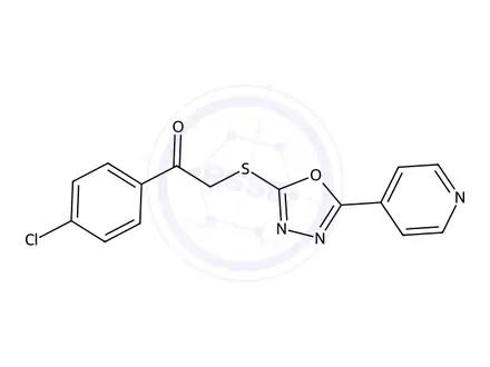 Chemical structure of 1-(4-Chlorophenyl)-2-((5-(pyridin-4-yl)-1,3,4-oxadiazol-2-yl)thio)ethan-1-one