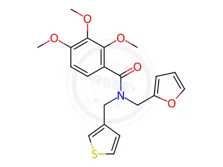 Chemical structure of N-(furan-2-ylmethyl)-2,3,4-trimethoxy-N-(thiophen-3-ylmethyl)benzamide