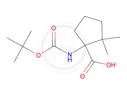 Chemical structure of 1-((tert-Butoxycarbonyl)amino)-2,2-dimethylcyclopentanecarboxylic acid
