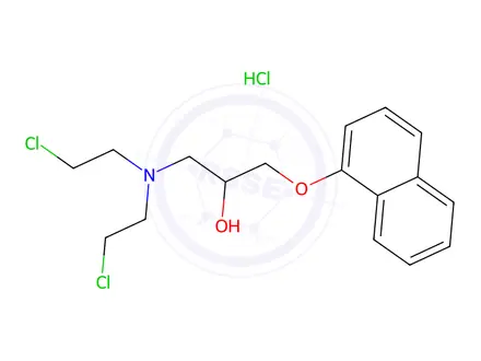 Chemical structure of 1-(Bis(2-chloroethyl)amino)-3-(naphthalen-1-yloxy)propan-2-ol hydrochloride