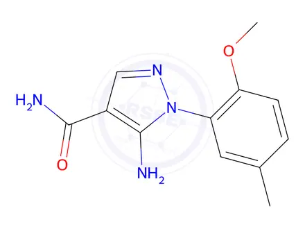 Chemical structure of 5-Amino-1-(2-methoxy-5-methylphenyl)-1H-pyrazole-4-carboxamide