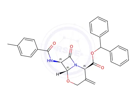 Chemical structure of (2R,6R,7R)-3-Methylene-7-[(4-methylbenzoyl)amino]-8-oxo-5-oxa-1-azabicyclo[4.2.0]octane-2-carboxylic acid diphenylmethyl ester