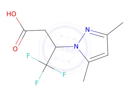 Chemical structure of 3-(3,5-Dimethyl-1H-pyrazol-1-yl)-4,4,4-trifluorobutanoic acid