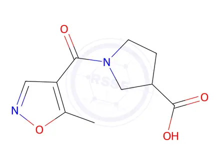 Chemical structure of 1-(5-methyl-1,2-oxazole-4-carbonyl)pyrrolidine-3-carboxylic acid