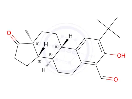 Chemical structure of 2-(1,1-Dimethylethyl)-3-hydroxy-17-oxoestra-1,3,5(10)-triene-4-carboxaldehyde