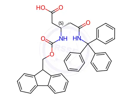 Chemical structure of (3S)-3-(9H-Fluoren-9-ylmethoxycarbonylamino)-5-oxo-5-[tri(phenyl)methylamino]pentanoic acid