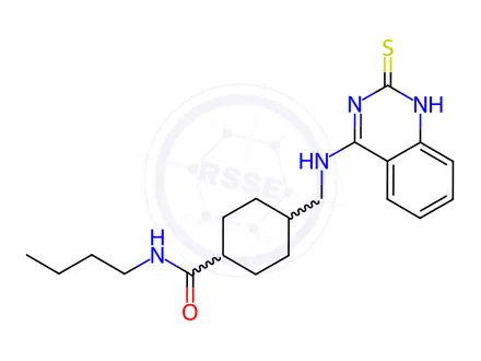 Chemical structure of N-Butyl-4-(((2-thioxo-1,2-dihydroquinazolin-4-yl)amino)methyl)cyclohexane-1-carboxamide