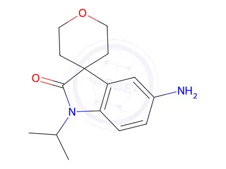 Chemical structure of 5-Amino-1-isopropyl-2',3',5',6'-tetrahydrospiro[indoline-3,4'-pyran]-2-one
