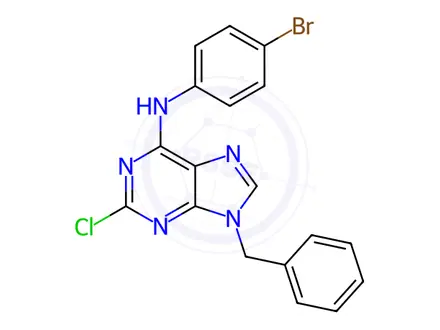 Chemical structure of 9-Benzyl-N-(4-bromophenyl)-2-chloro-9H-purin-6-amine