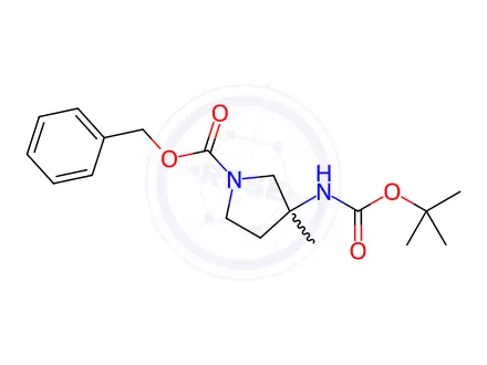 Chemical structure of Benzyl 3-((tert-butoxycarbonyl)amino)-3-methylpyrrolidine-1-carboxylate