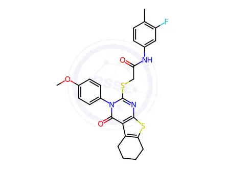 Chemical structure of N-(3-Fluoro-4-methylphenyl)-2-((3-(4-methoxyphenyl)-4-oxo-3,4,5,6,7,8-hexahydrobenzo[4,5]thieno[2,3-d]pyrimidin-2-yl)thio)acetamide