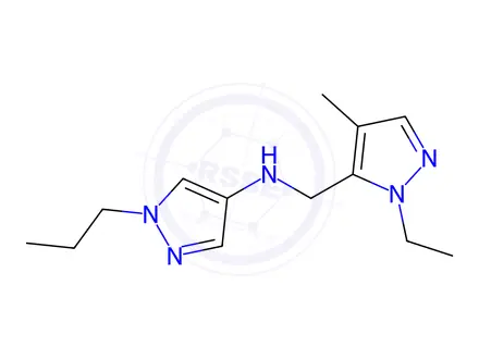 Chemical structure of N-[(1-ethyl-4-methyl-1H-pyrazol-5-yl)methyl]-1-propyl-1H-pyrazol-4-amine