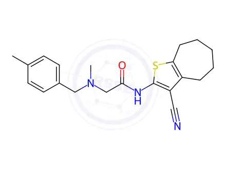 Chemical structure of N-(3-Cyano-5,6,7,8-tetrahydro-4H-cyclohepta[b]thiophen-2-yl)-2-(methyl(4-methylbenzyl)amino)acetamide