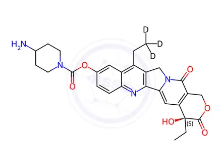 Chemical structure of 7-Ethyl-10-(4-amino-1-piperidino)carbonyloxycamptothecin-d3